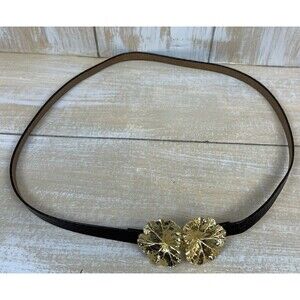 Vintage 1981 Mimi di N Gold Tone Leaves Clover Belt Buckle Brown Leather